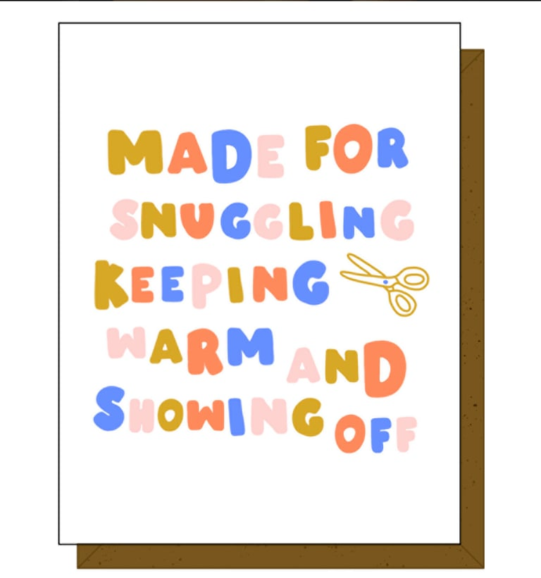 Colorful text card with a brown border on a white background