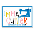 Sticker with colorful text 'I'm a Quilter' and a sewing machine graphic on a white background.