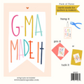 Product packaging for 'GMA MADE IT' cards with colorful text and usage instructions.