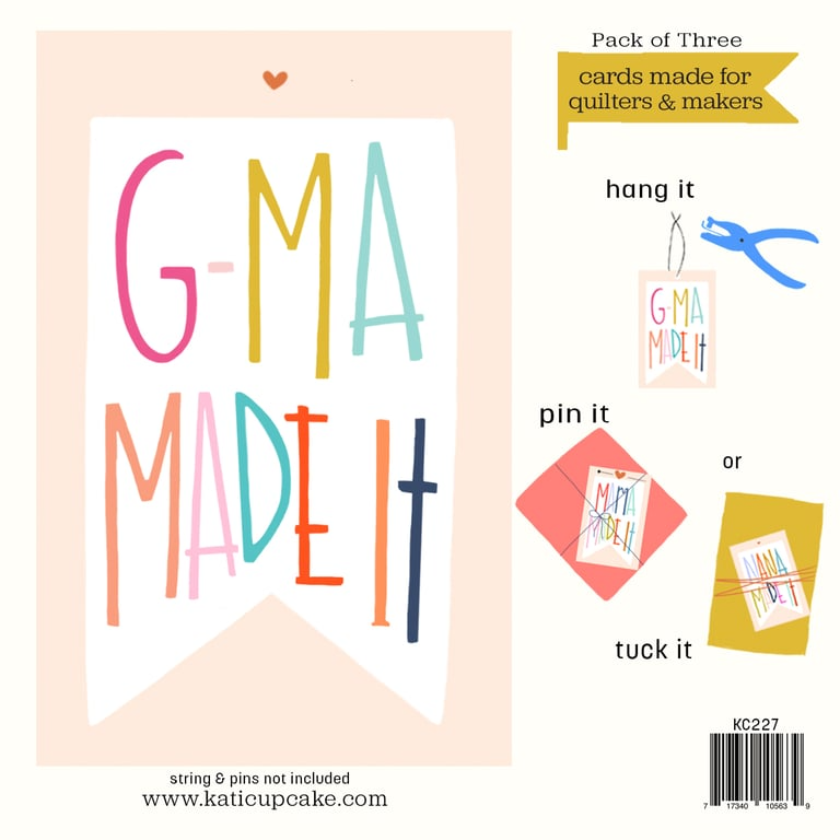 Product packaging for 'GMA MADE IT' cards with colorful text and usage instructions.