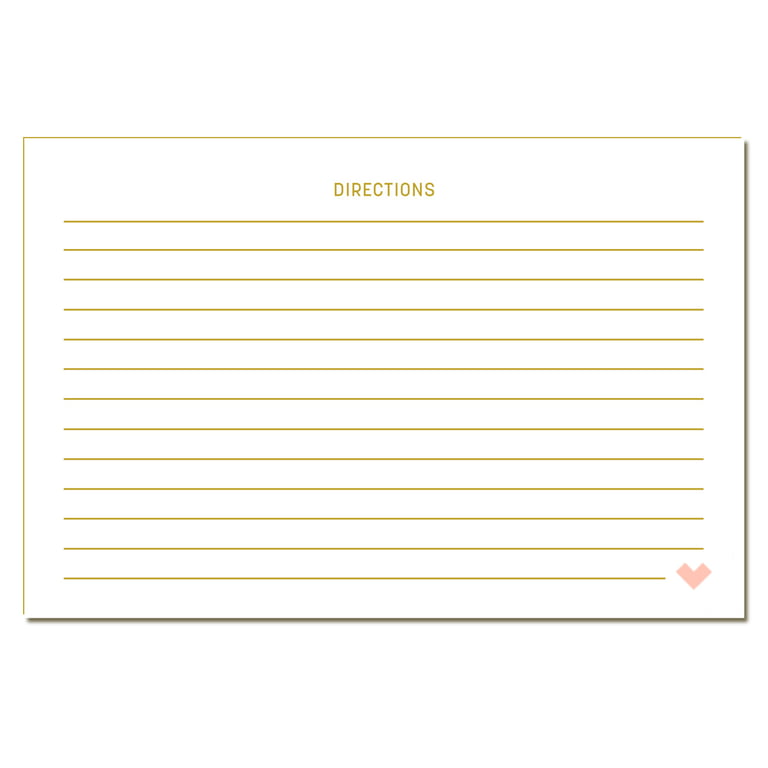 Note card with 'DIRECTIONS' at the top and a pink heart on a white background