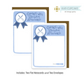 Two flat notecards with envelopes featuring a ribbon design and text, branded 'Kati Cupcake'.