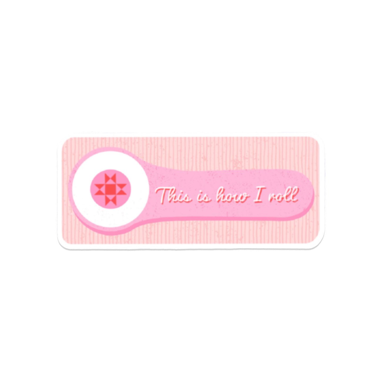 Pink baby bottle with a white cap and text 'This is how I roll' on a white background