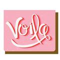 Card with 'Voile' text on a pink background